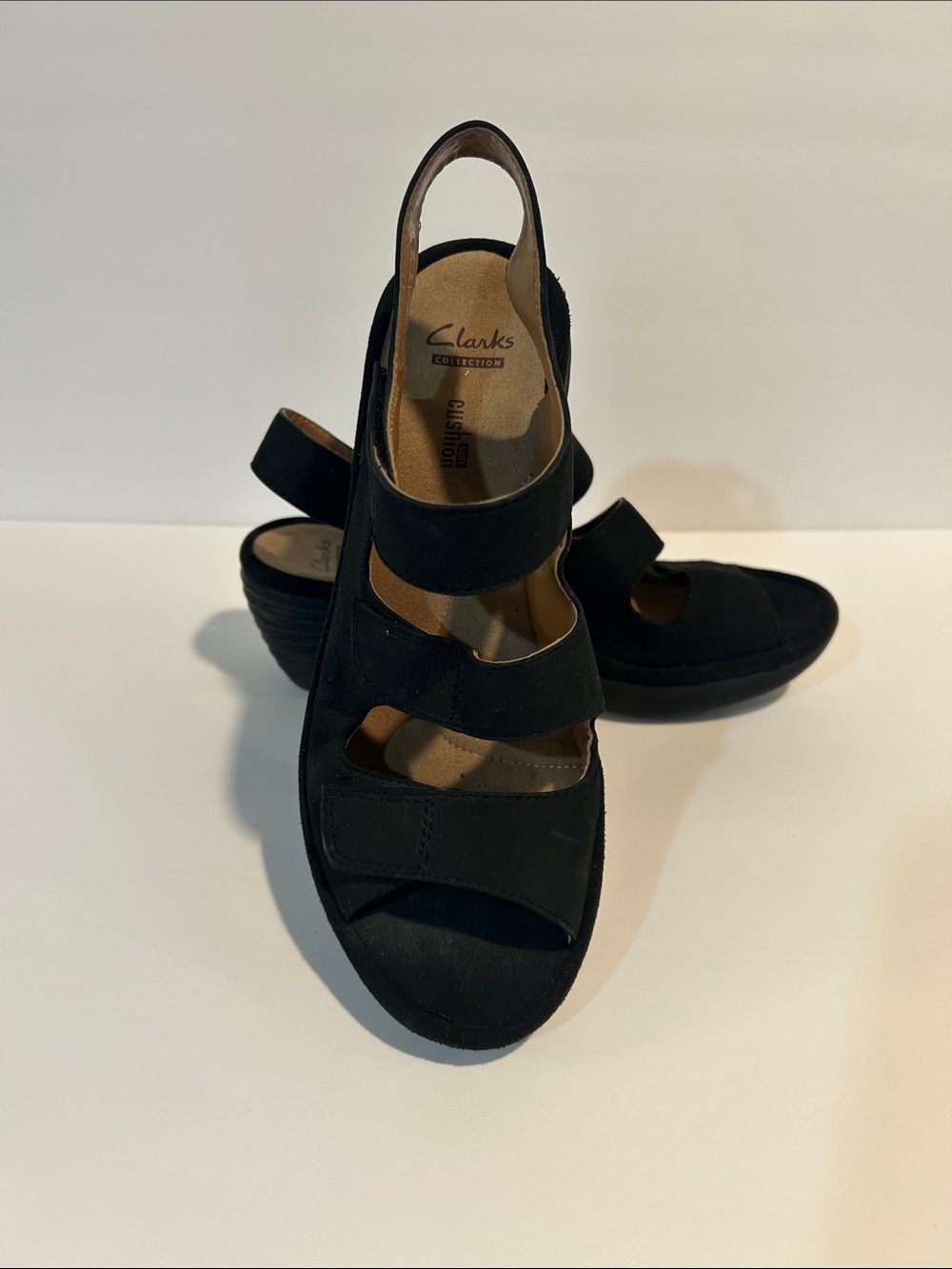Clarks Black Women's Slingback Wedge Sandals size 7.5